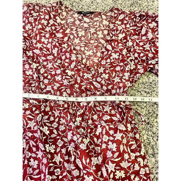 Madewell Wrap Dress Sz S Red Floral‎ Cotton Short Sleeve V-Neck Casual Cottage - Picture 10 of 15